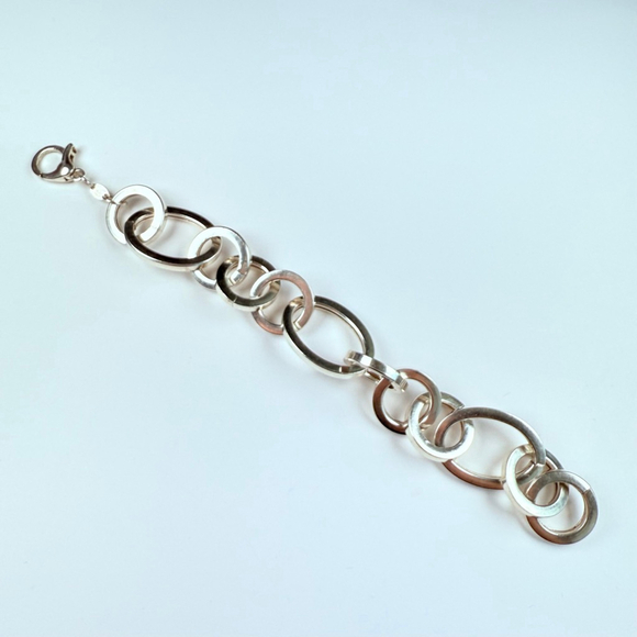Modernist Large Dyadema 20mm Integrated Links Sterling Silver 925 Bracelet Italy - Picture 3 of 11